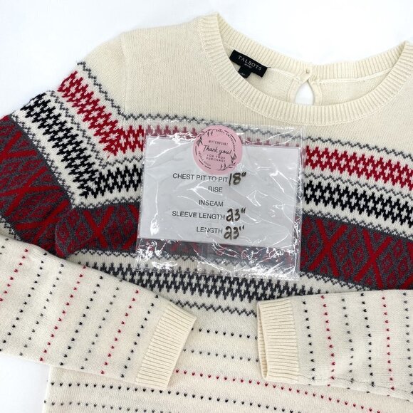 Talbots Ivory Criss Cross Lightweight Cashmere Fair Isle Knit Small Sweater - Picture 7 of 7